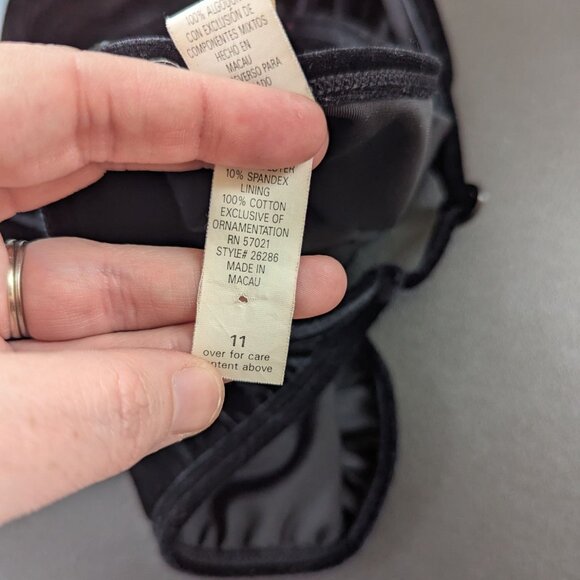 Vintage 90s Y2K Black Velvet Bra and Pantie Lingerie Set String Bikini - Picture 8 of 13